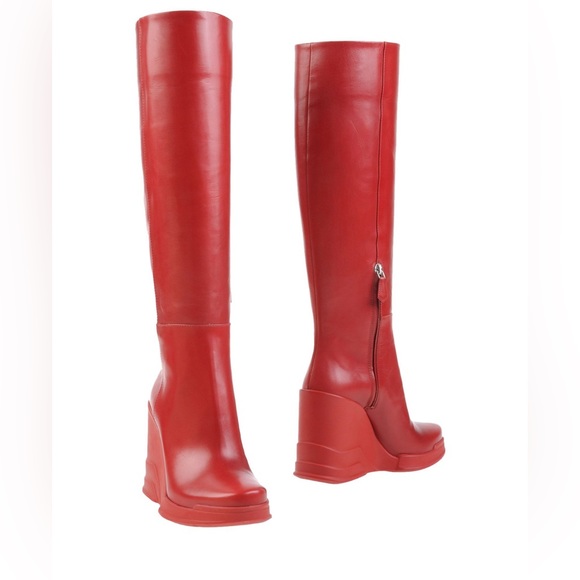 2014 Prada Vitello Leather Rubber-Wedge Knee Boot, Scarlatto - Picture 6 of 8